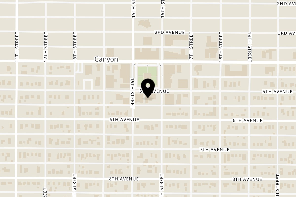 Map showing the location of Mickey's Place on 1512 5th Ave in Canyon